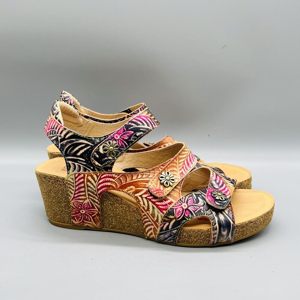 Spring Step L'Artiste Sandals Womens 10 Multicolor Leather Bonvoyage Wedge Shoes
